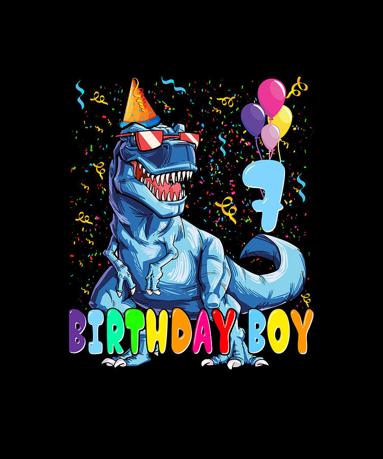 It's My 7th Birthday Shirt Dinosaur Party for 7 year old boy Drawing by ...