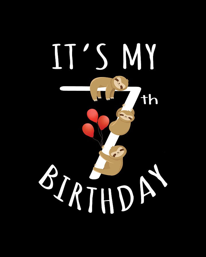 Its My 7th Birthday Sloth 7 Years Old Kid Bday Party design Digital Art