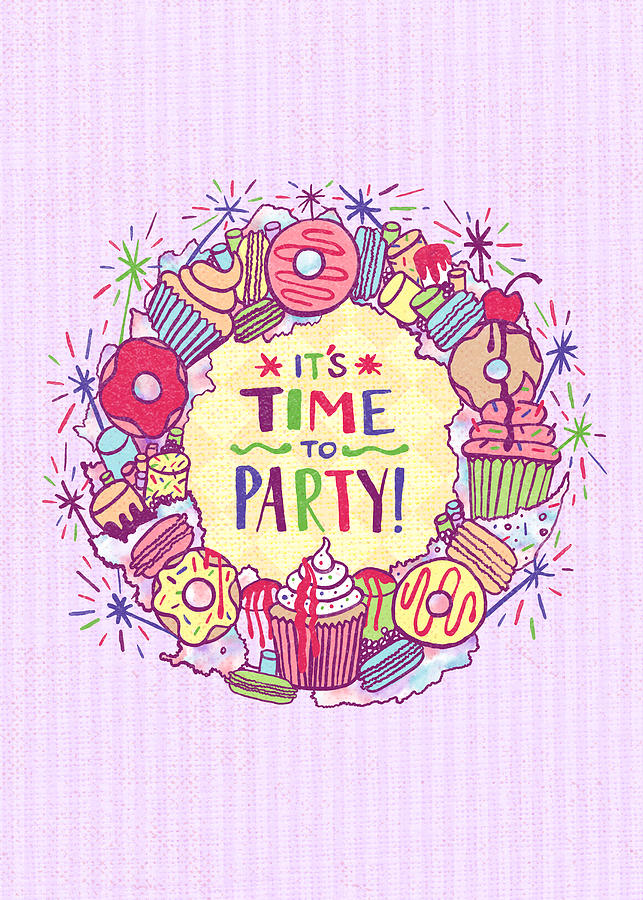 Its Time to Party Birthday Greeting Card - Art by Jen Montgomery Painting by Jen Montgomery