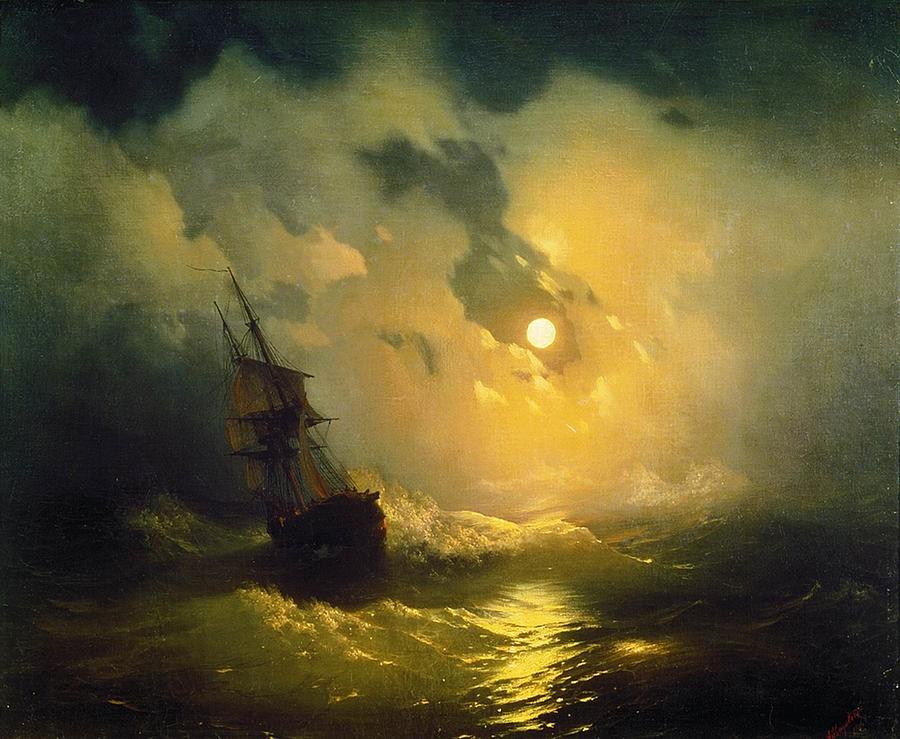 Ivan Aivazovsky - Stormy sea at night Painting by Les Classics