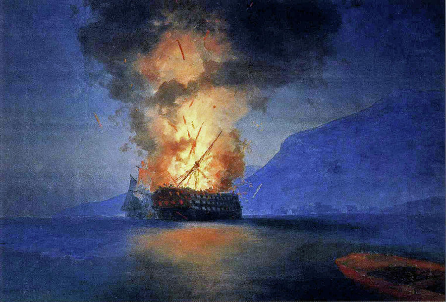 Exploding Ship Painting Ivan Constantinovich Aivazovsky Exploding Ship Painting by Artistic ...
