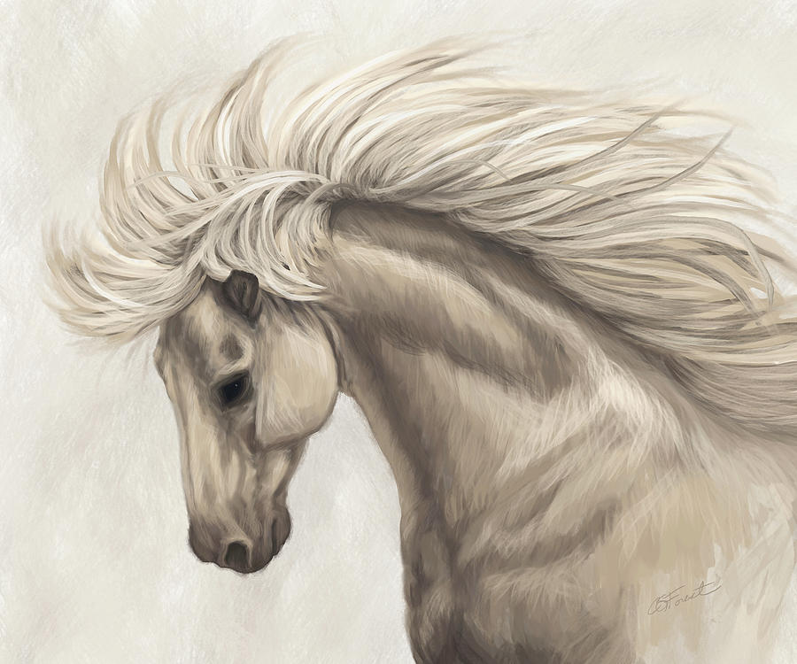 Ivory Wind Gray Horse Long White Mane Painting by Crista Forest
