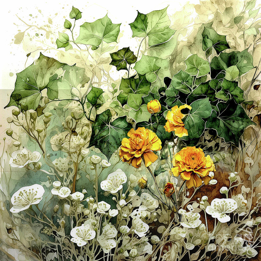 Ivy with White and Yellow Digital Art by Deb Nakano