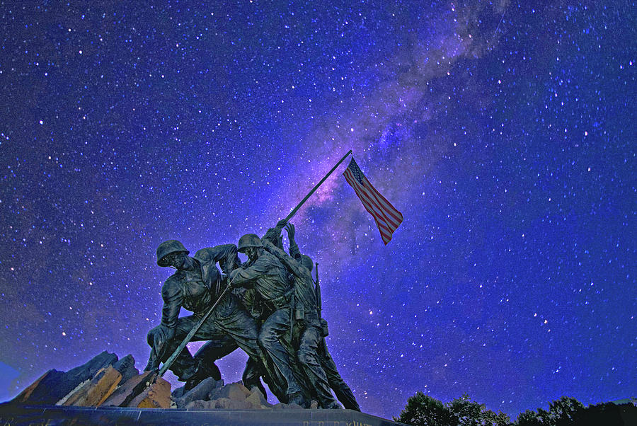 Iwo Jima Memorial, starry night Photograph by Bill Jonscher