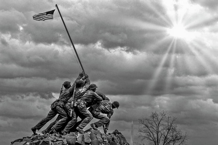 Flag Photograph - Iwo Jima Memorial VA BW by Susan Candelario