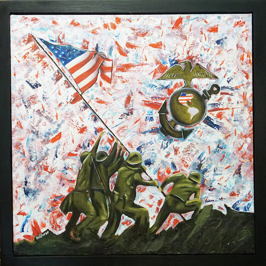 Iwo Usmc Flag Painting by Dean Glorso