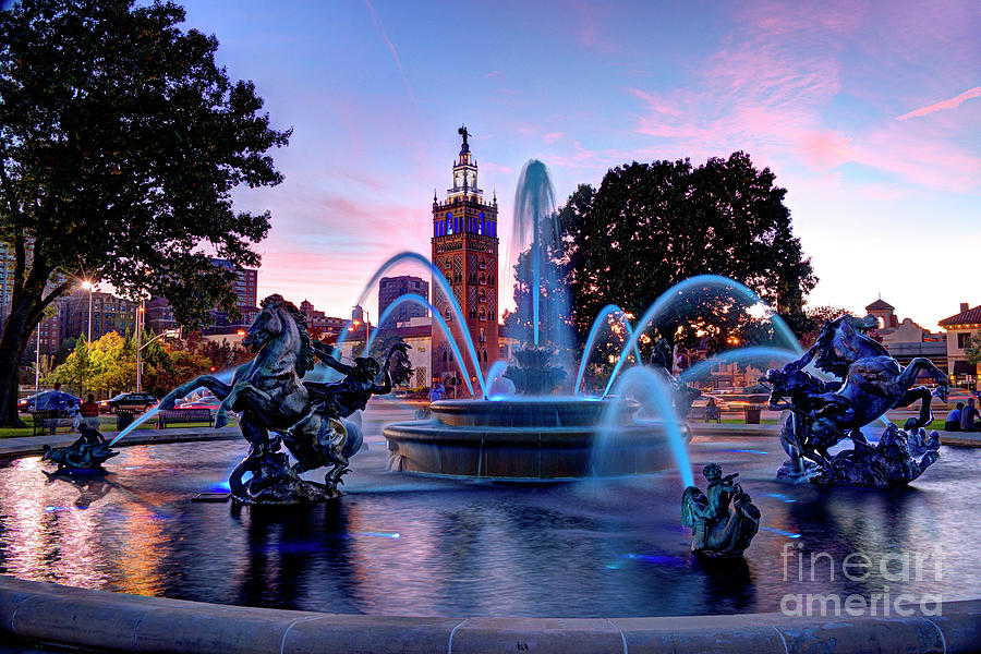 J. C. Nichols Fountain in Blue Photograph by Jean Hutchison