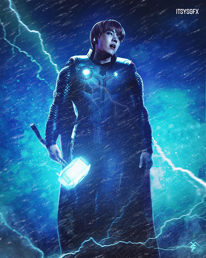 Avengers Mixed Media - J-Hope as Thor by Y S