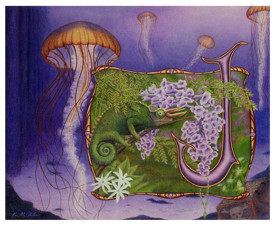 J is for Jellyfish Drawing by Kim McClinton