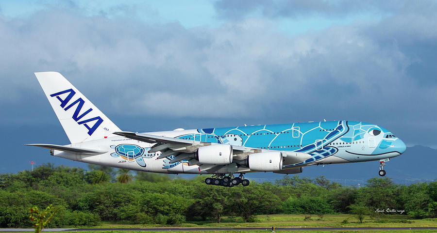 JA381A ANA Airbus A380 Landing Daniel K Inouye International Airport Honolulu Art Photograph by Reid Callaway