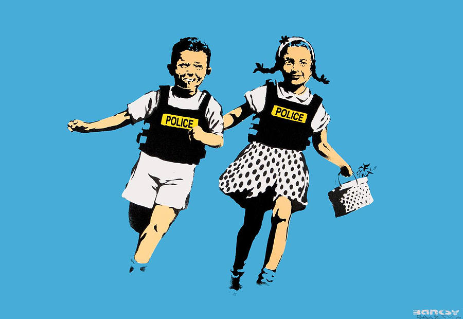 JACK AND JILL Wth Bullet-Proof Police Vests  Painting by My Banksy