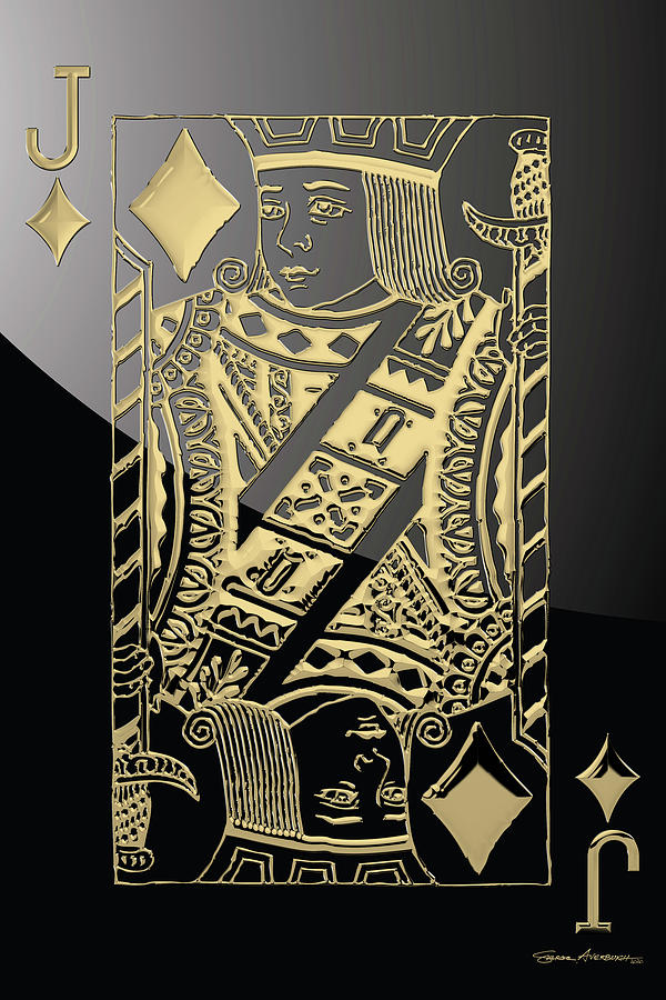 Jack of Diamonds in Gold over Black  Digital Art by Serge Averbukh