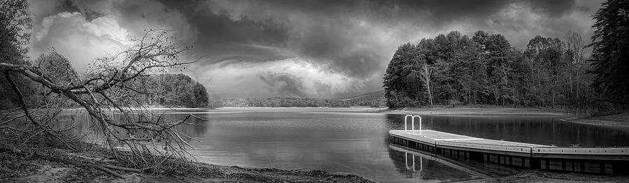 Jack Rabbit Boat Dock Panorama Black and White Photograph by Debra and Dave Vanderlaan