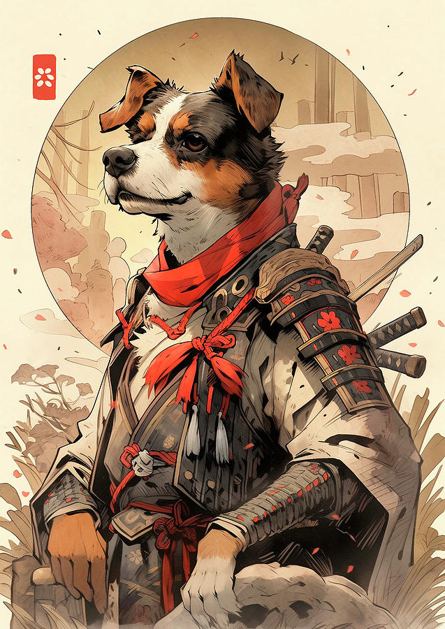 Dog Digital Art - Jack Russell Terrier Wearing Samurai Gear 1 by Adrien Efren