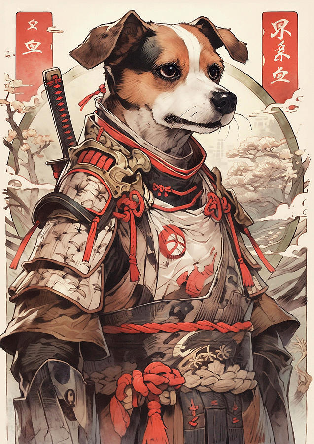 Dog Digital Art - Jack Russell Terrier Wearing Samurai Gear 2 by Adrien Efren