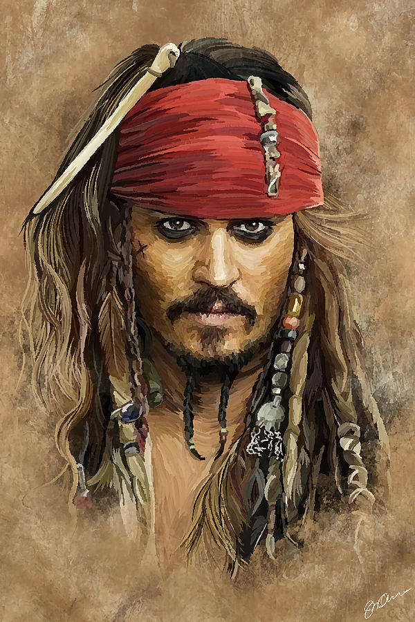 Jack Sparrow Johnny Depp by Sam Ohana Print Painting by Samantha Ethan