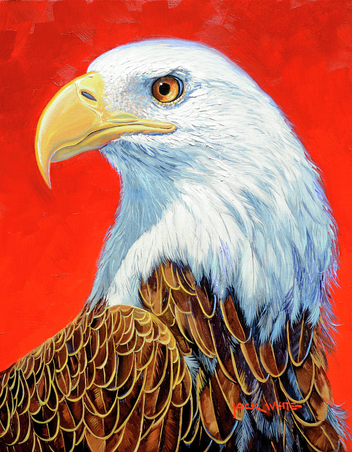 Eagle Painting - JACK WHITE Eagle Red Background by Mikki Senkarik