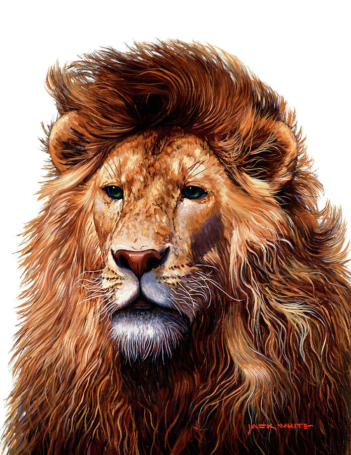 Lion Painting - JACK WHITE Lion by Mikki Senkarik