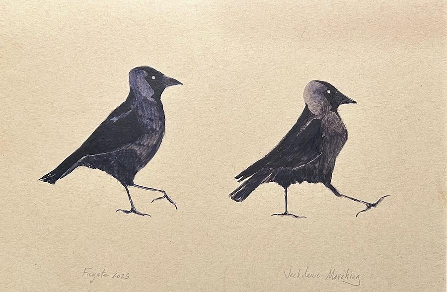 Jackdaws Marching Painting by Robert Fugate