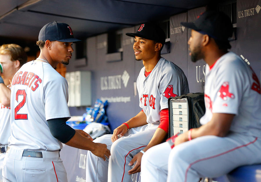 Jackie Bradley, Xander Bogaerts, and Mookie Betts Photograph by Jim McIsaac