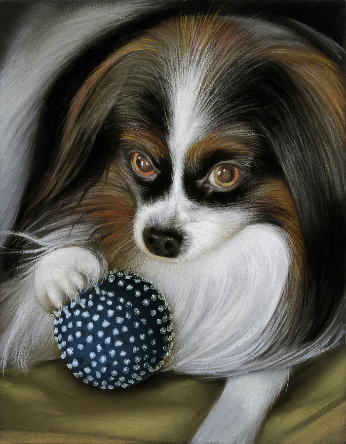 Jackie contemplating the blue spiney ball Pastel by Ben Kotyuk