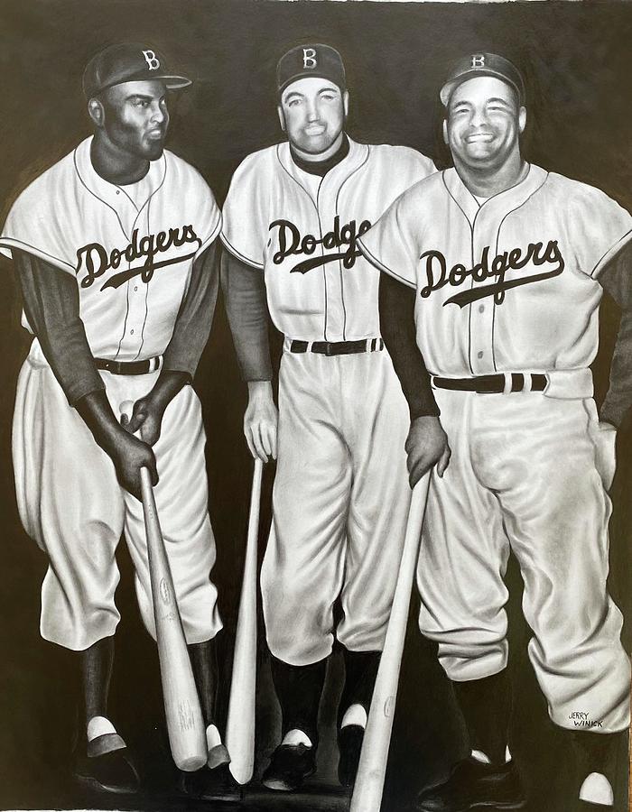 Jackie, Duke and Campy Drawing by Jerry Winick
