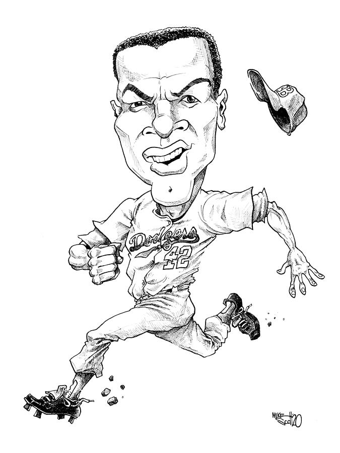 Jackie Robinson Drawing by Mike Scott