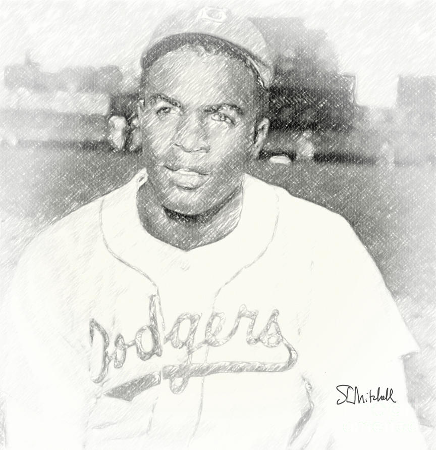 Jackie Robinson Drawing by Steve Mitchell