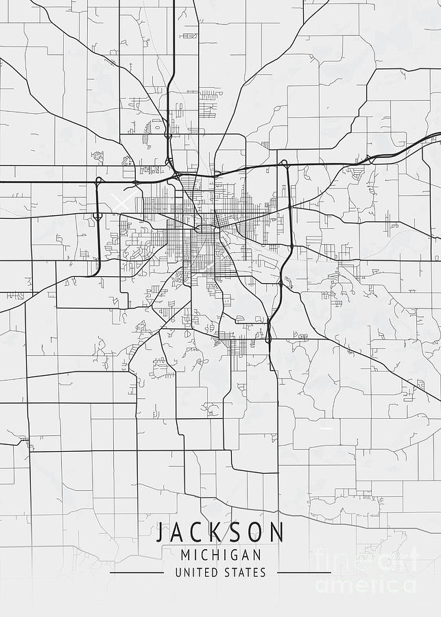 Jackson - Michigan US Gray City Map Digital Art by Tien Stencil - Fine ...