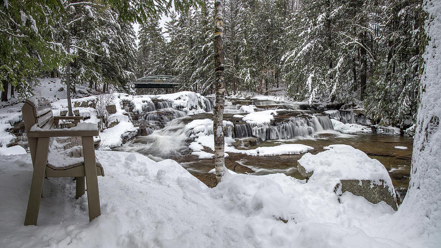Jackson Falls Winter Bench Panorama Photograph by White Mountain Images