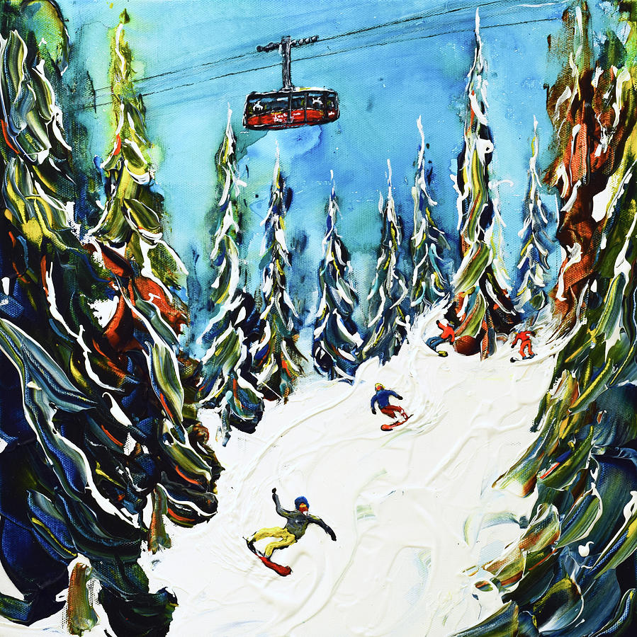 Jackson Hole Aerial Tram Snowboarder Poster Painting by Pete Caswell