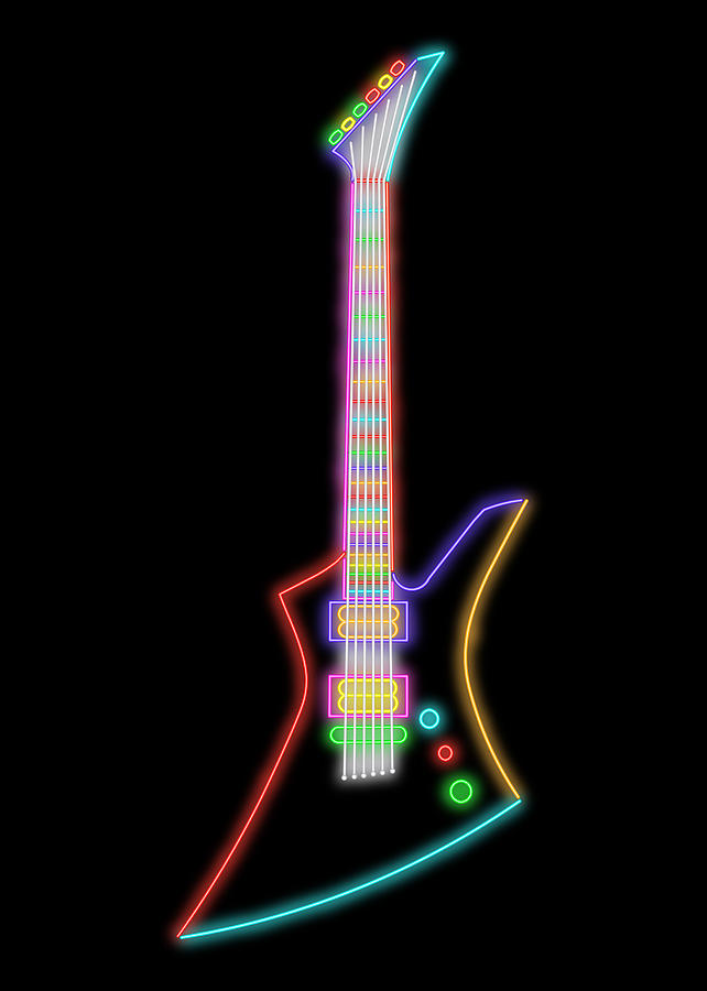 Music Digital Art - Jackson Kelly Guitar Neon Design by Ricky Barnard