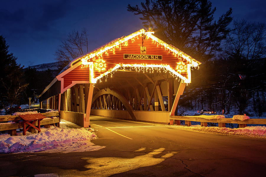 Jackson NH covered Bridge at Christmas Photograph by Jeff Folger