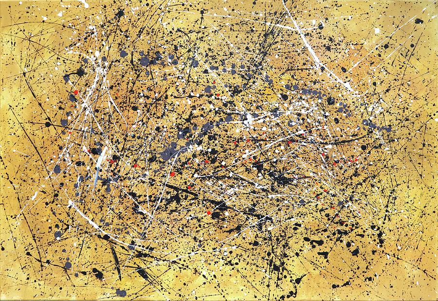 Jackson Pollock Style Painting Abstract Action Painting Yellow Artwork Painting by Magdalena Walulik