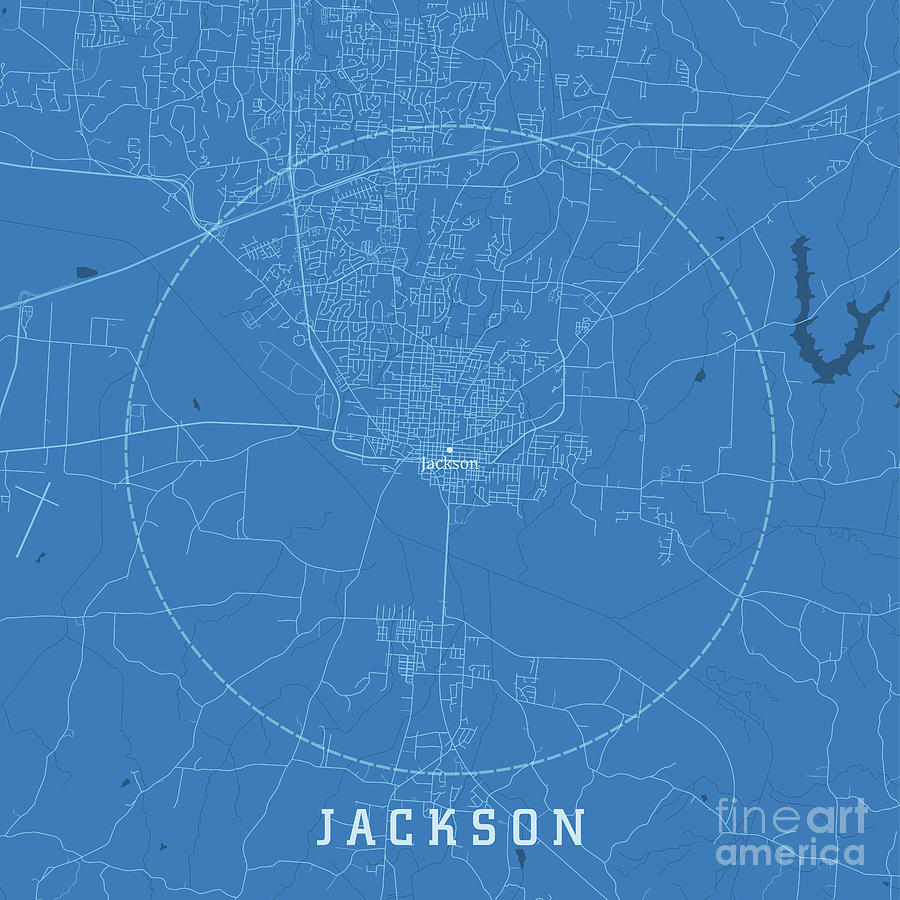 Jackson TN City Vector Road Map Blue Text Digital Art by Frank Ramspott ...