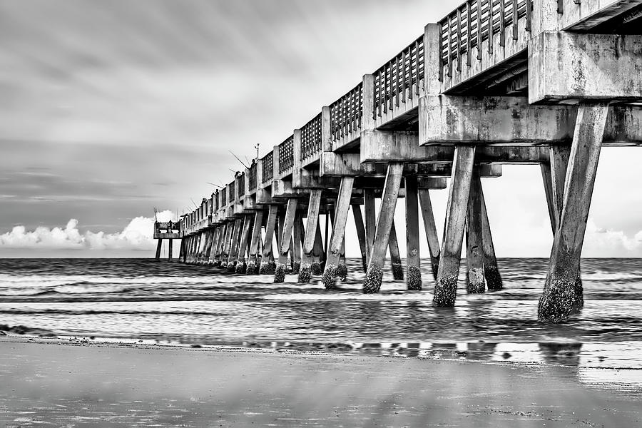 Jacksonville Beach Pier In Black and White Photograph by Kay Brewer