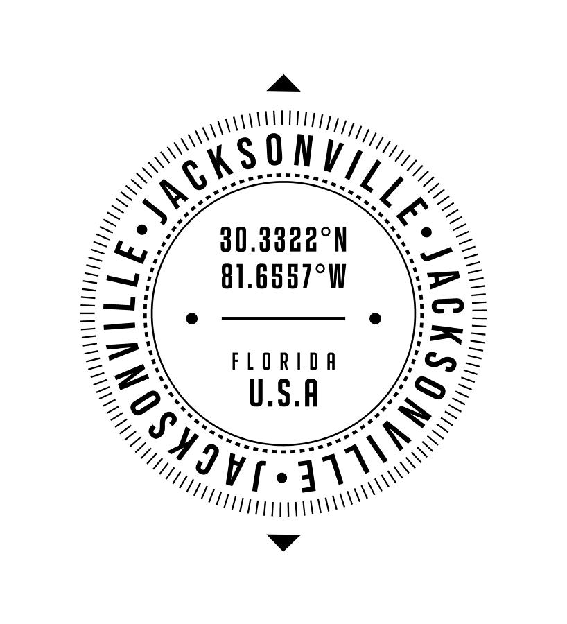 Jacksonville Digital Art - Jacksonville, Florida, USA - 1 - City Coordinates Typography Print - Classic, Minimal by Studio Grafiikka