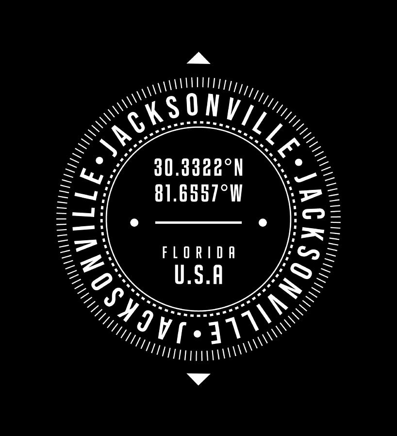 Jacksonville Digital Art - Jacksonville, Florida, USA - 2 - City Coordinates Typography Print - Classic, Minimal by Studio Grafiikka