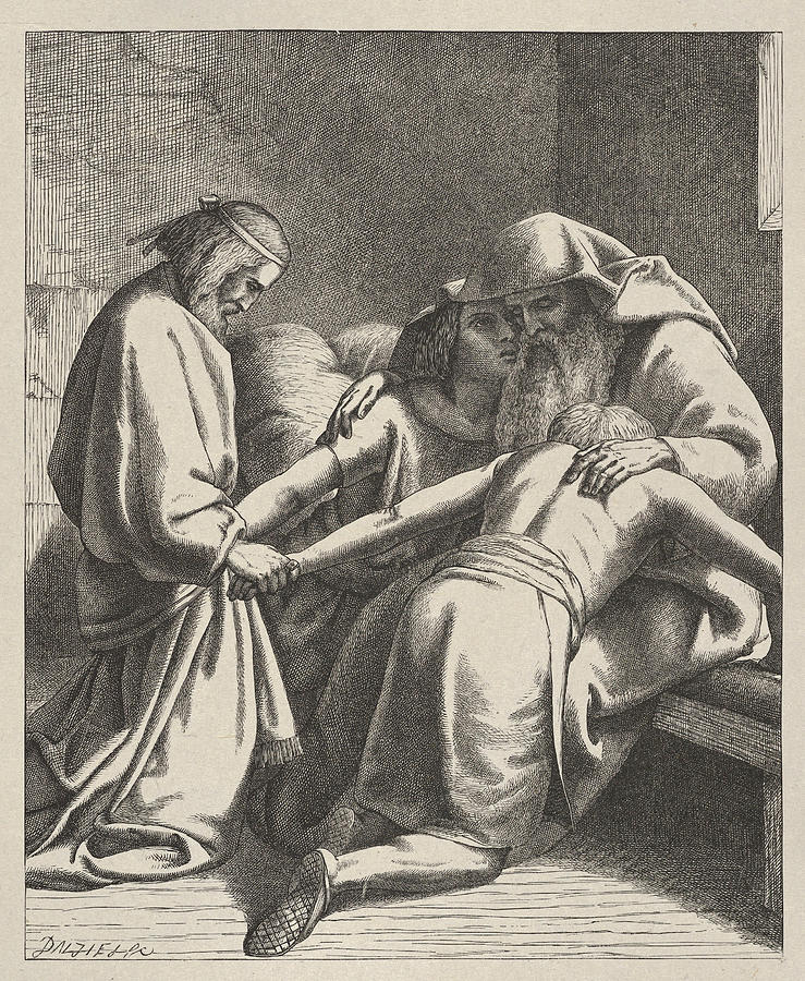 Jacob Blessing Ephraim and Manasseh Drawing by After Frederick Richard Pickersgill