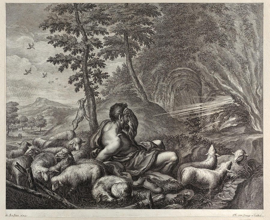 Jacob guarding Labans flock Drawing by Theodore Cruger