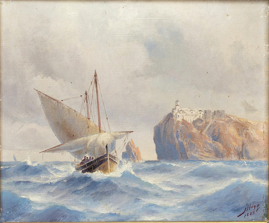 JACOB HAGG,oil on canvas signed and dated 1888. Fishing boat at sea ...