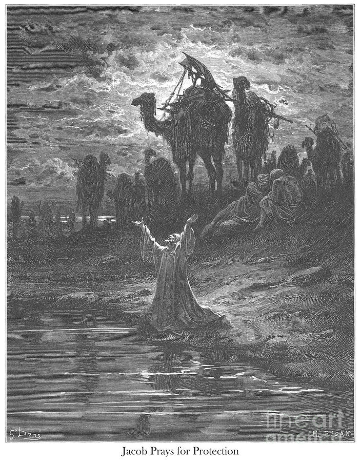 Jacob Prays for Protection by Gustave Dore v2 Drawing by Historic illustrations