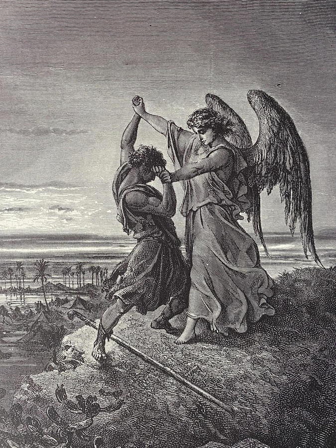 Jacob Wrestling With The Angel By Gustave Dore Drawing by Gustave Dore ...