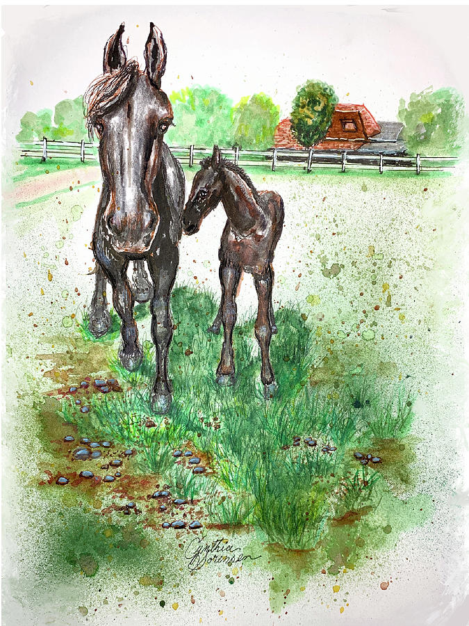 Jacobien and Yvonne Friesians   Painting by Cynthia Sorensen