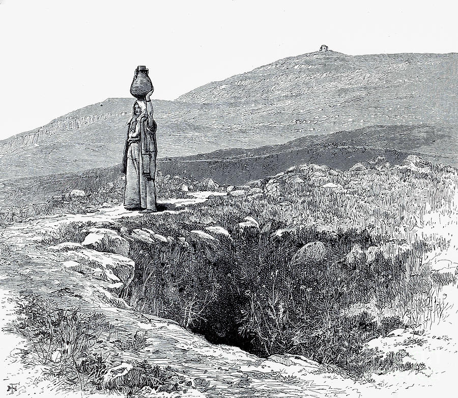 Jacobs Well, at the foot of Mount Gerizim. c1 Drawing by Historic illustrations