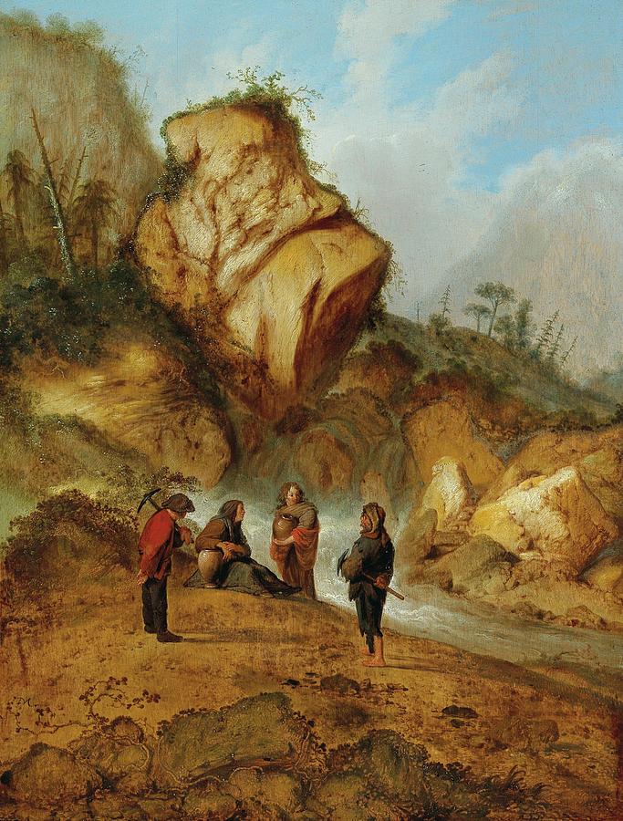 Jacobus Sibrandi Mancadan Minnertsga Leeuwarden A Rocky Landscape With Miners At A Water Painting