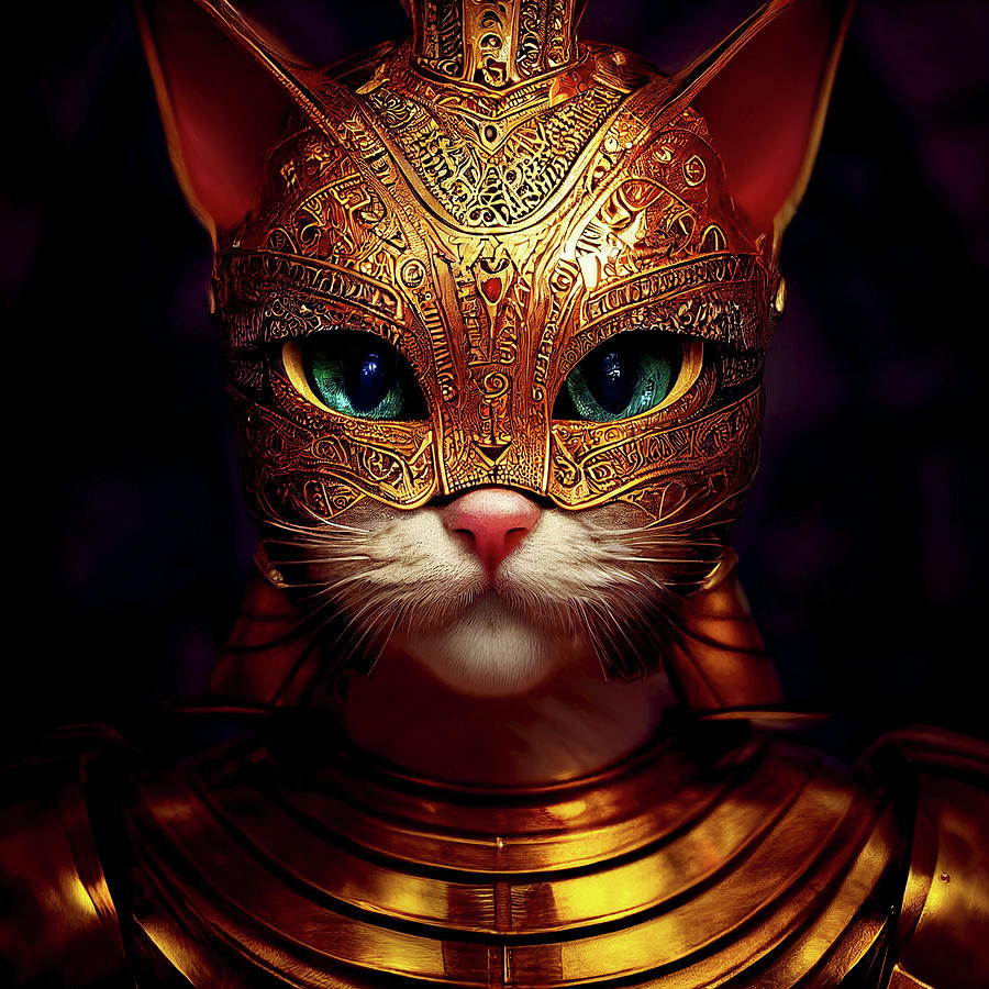 Jade the Cat Warrior in Gold Armor Digital Art by Peggy Collins