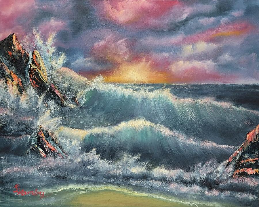 Jagged Rocks Crashing Waves Painting by Jamby Gallery - Fine Art America