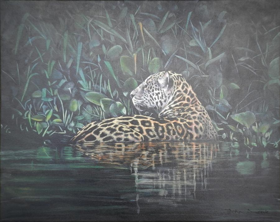 Jaguar Crossing River Painting by John Neeve