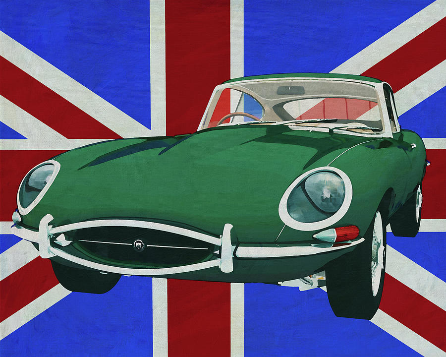 Jaguar E-Type 1960 in front of the Union Jack Painting by Jan Keteleer